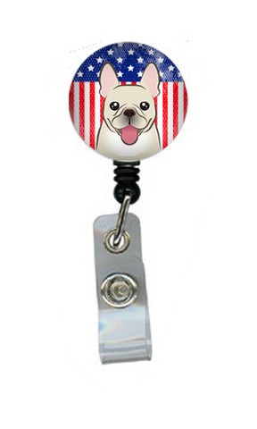 American Flag & French Bulldog Retractable Badge Reel, 5 x 1 x 2 in.