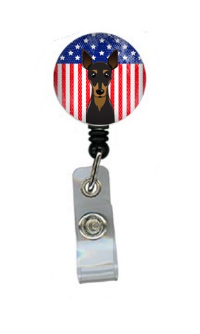 American Flag & Miniature Pinscher Retractable Badge Reel