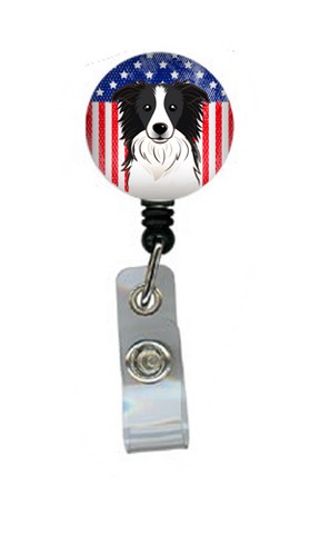 American Flag & Border Collie Retractable Badge Reel