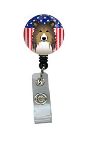 American Flag & Sheltie Retractable Badge Reel