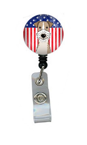 American Flag & Wire Haired Fox Terrier Retractable Badge Reel
