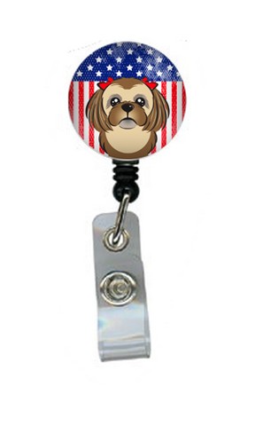 American Flag & Chocolate Brown Shih Tzu Retractable Badge Reel