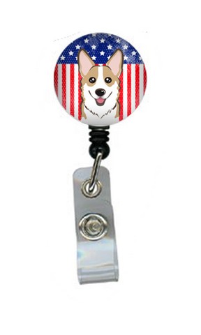 American Flag & Sable Corgi Retractable Badge Reel