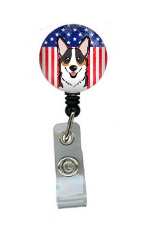 American Flag & Tricolor Corgi Retractable Badge Reel