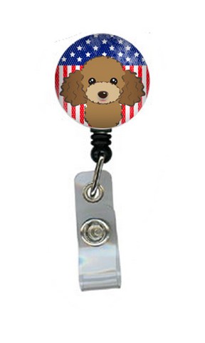 American Flag & Chocolate Brown Poodle Retractable Badge Reel