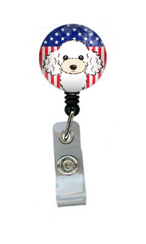 BB2187BR American Flag & White Poodle Retractable Badge Reel