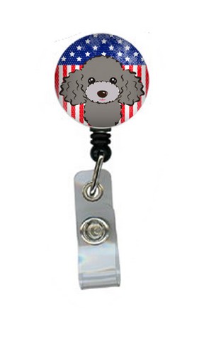 BB2189BR American Flag & Silver Gray Poodle Retractable Badge Reel