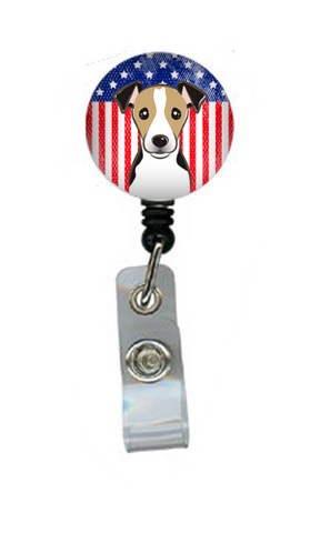 American Flag & Jack Russell Terrier Retractable Badge Reel - 5 x 1 x 2 in.