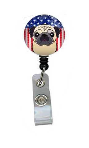 BB2192BR American Flag & Fawn Pug Retractable Badge Reel