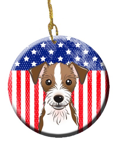American Flag & Jack Russell Terrier Ceramic Ornament - 3 x 0.25 x 3 in.