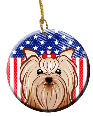 American Flag & Yorkie Yorkishire Terrier Ceramic Ornament