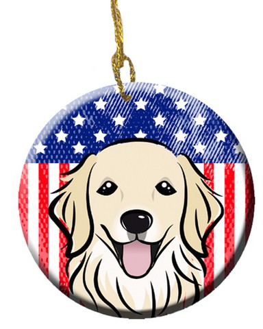 American Flag & Golden Retriever Ceramic Ornament