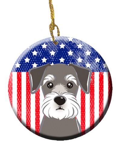 American Flag & Schnauzer Ceramic Ornament