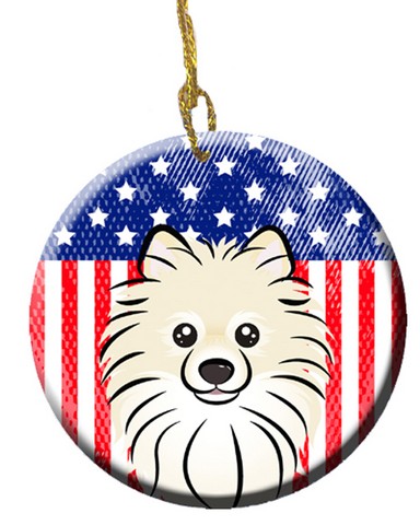 American Flag & Pomeranian Ceramic Ornament