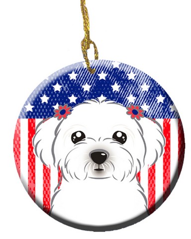 American Flag & Maltese Ceramic Ornament