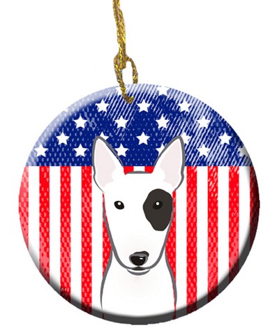 BB2139CO1 American Flag & Bull Terrier Ceramic Ornament