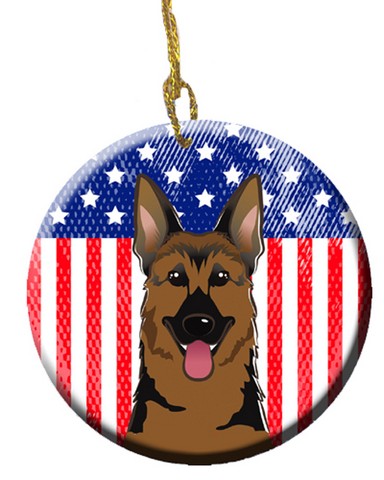 American Flag & German Shepherd Ceramic Ornament