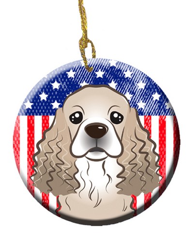 American Flag & Cocker Spaniel Ceramic Ornament