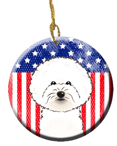 American Flag & Bichon Frise Ceramic Ornament
