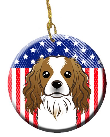 American Flag & Cavalier Spaniel Ceramic Ornament