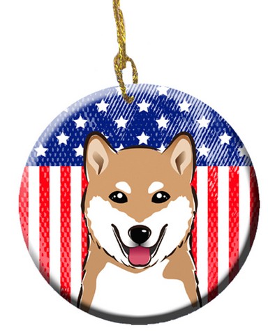 American Flag & Shiba Inu Ceramic Ornament