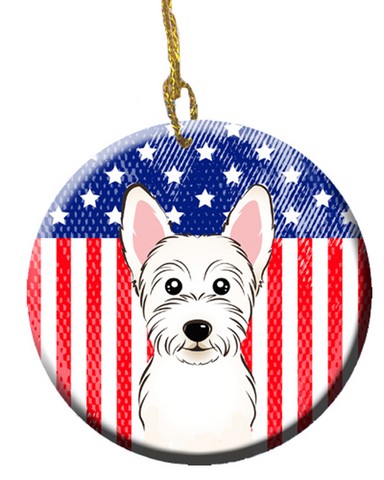 American Flag & Westie Ceramic Ornament