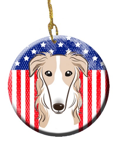 American Flag & Borzoi Ceramic Ornament