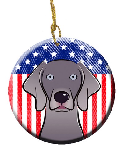 American Flag & Weimaraner Ceramic Ornament