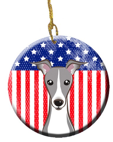 American Flag & Italian Greyhound Ceramic Ornament
