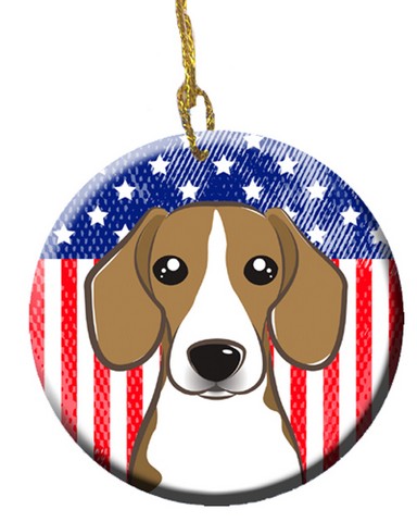 American Flag & Beagle Ceramic Ornament