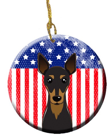 American Flag & Miniature Pinscher Ceramic Ornament