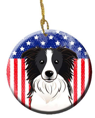 American Flag & Border Collie Ceramic Ornament