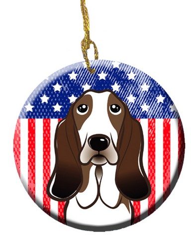 American Flag & Basset Hound Ceramic Ornament