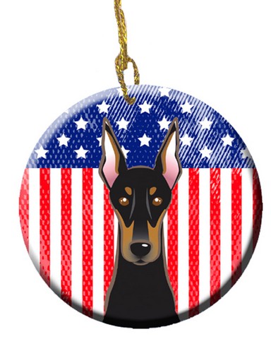 American Flag & Doberman Ceramic Ornament