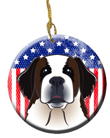 American Flag & Saint Bernard Ceramic Ornament