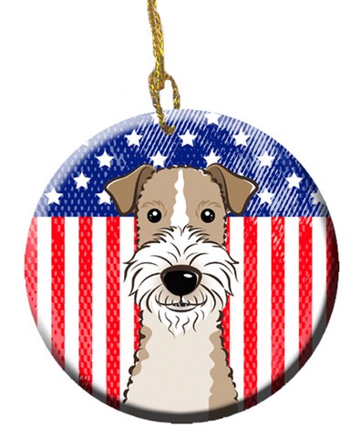 American Flag & Wire Haired Fox Terrier Ceramic Ornament