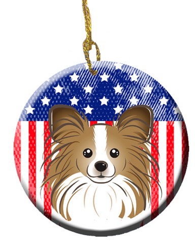 BB2178CO1 American Flag & Papillon Ceramic Ornament
