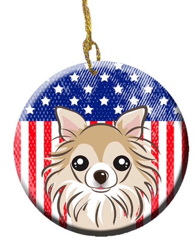 BB2181CO1 American Flag & Chihuahua Ceramic Ornament
