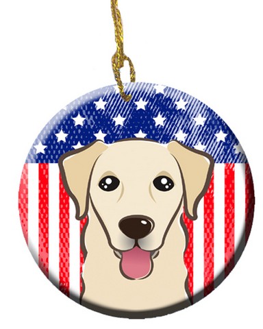 American Flag & Golden Retriever Ceramic Ornament