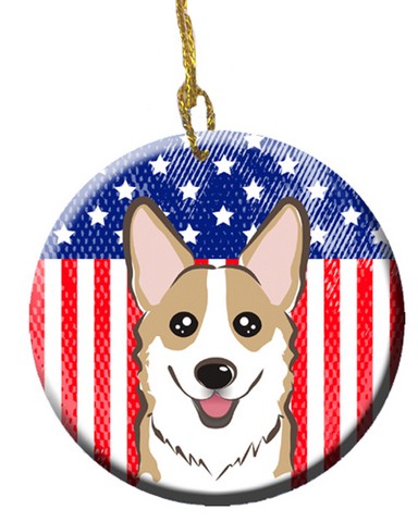 BB2183CO1 American Flag & Sable Corgi Ceramic Ornament