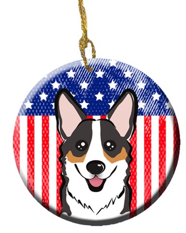 BB2185CO1 American Flag & Tricolor Corgi Ceramic Ornament