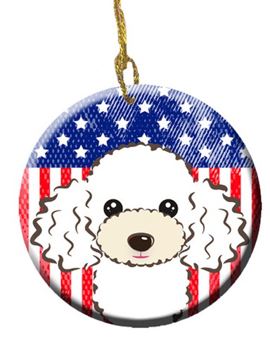 BB2187CO1 American Flag & White Poodle Ceramic Ornament