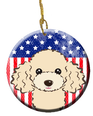 American Flag & Buff Poodle Ceramic Ornament