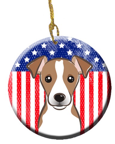 American Flag & Jack Russell Terrier Ceramic Ornament - 3 x 0.25 x 3 in.