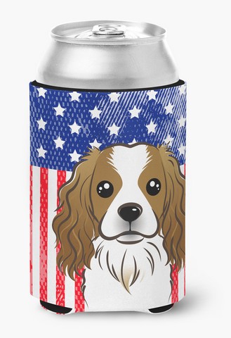American Flag & Cavalier Spaniel Can or Bottle Hugger