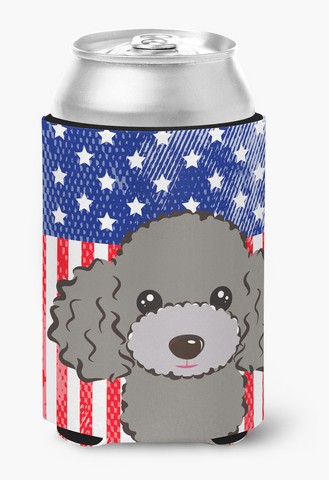 American Flag & Silver Gray Poodle Can or Bottle Hugger