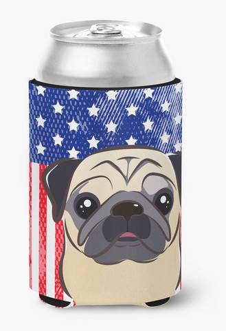 American Flag & Fawn Pug Can or Bottle Hugger