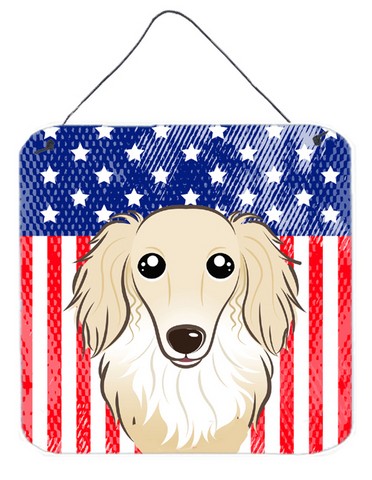 BB2142DS66 American Flag & Longhair Creme Dachshund Wall or Door Hanging Prints