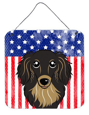 BB2143DS66 American Flag & Longhair Black & Tan Dachshund Wall or Door Hanging Prints