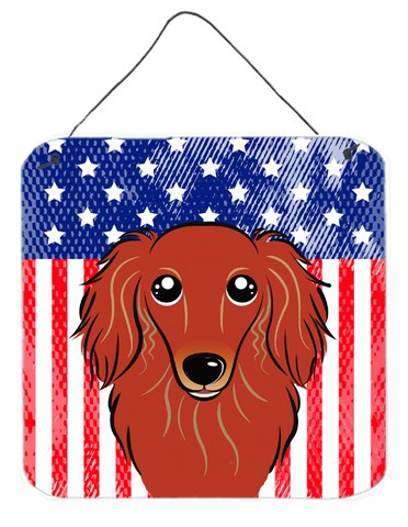 BB2144DS66 American Flag & Longhair Red Dachshund Wall or Door Hanging Prints